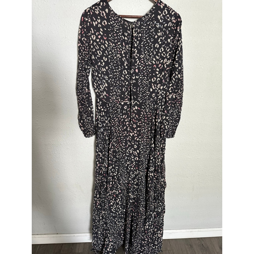 Women's Free People Maxi Dress Size L Black Animal Print Long Sleeve - Picture 4 of 6